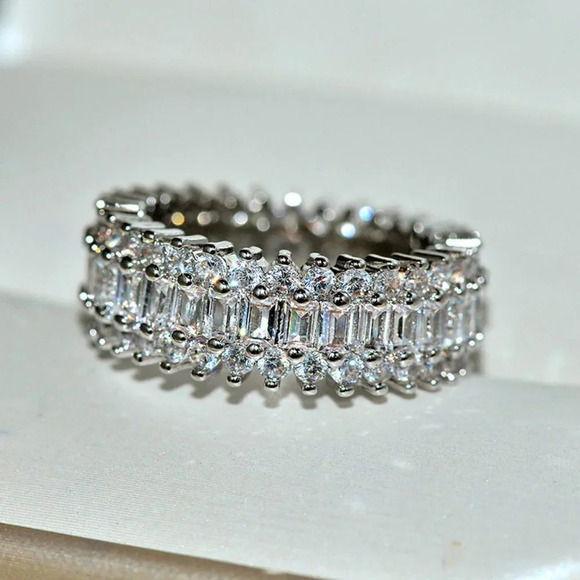 NEW Silver Baguette & Round Diamond Eternity Ring - Picture 5 of 7